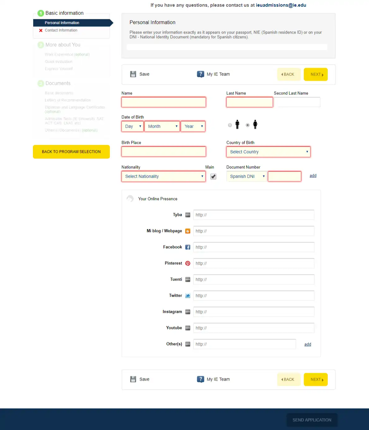 2) You must then fill in your passport number (or your Spanish identity card number if you have one), as well as your nationality. The IPA also requests access to your profile on the various social media networks.